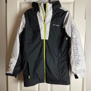 Columbia Youth Outdoor Hooded Outgrown Jacket w Neon Accents Black White L 10-12